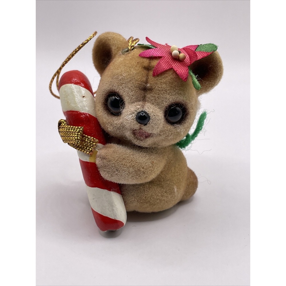 Vintage‎ Josef Originals Fuzzy Wazzy Loveable Flocked Bear Christmas Ornament